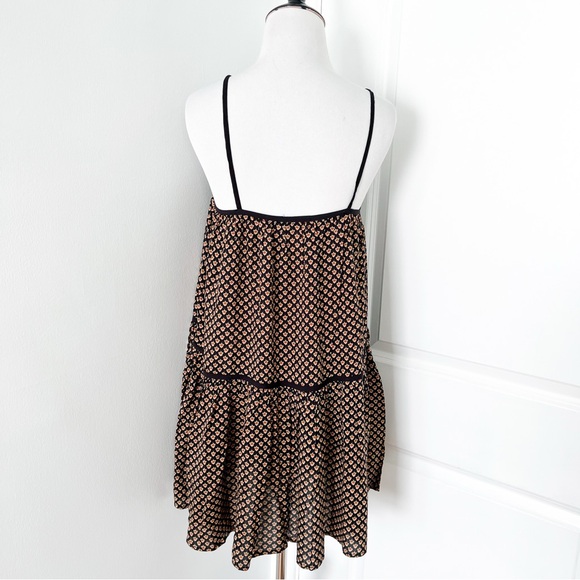 FLANNEL Black and Tan Floral Patterned Mini Dress - Size S/M - Picture 4 of 5